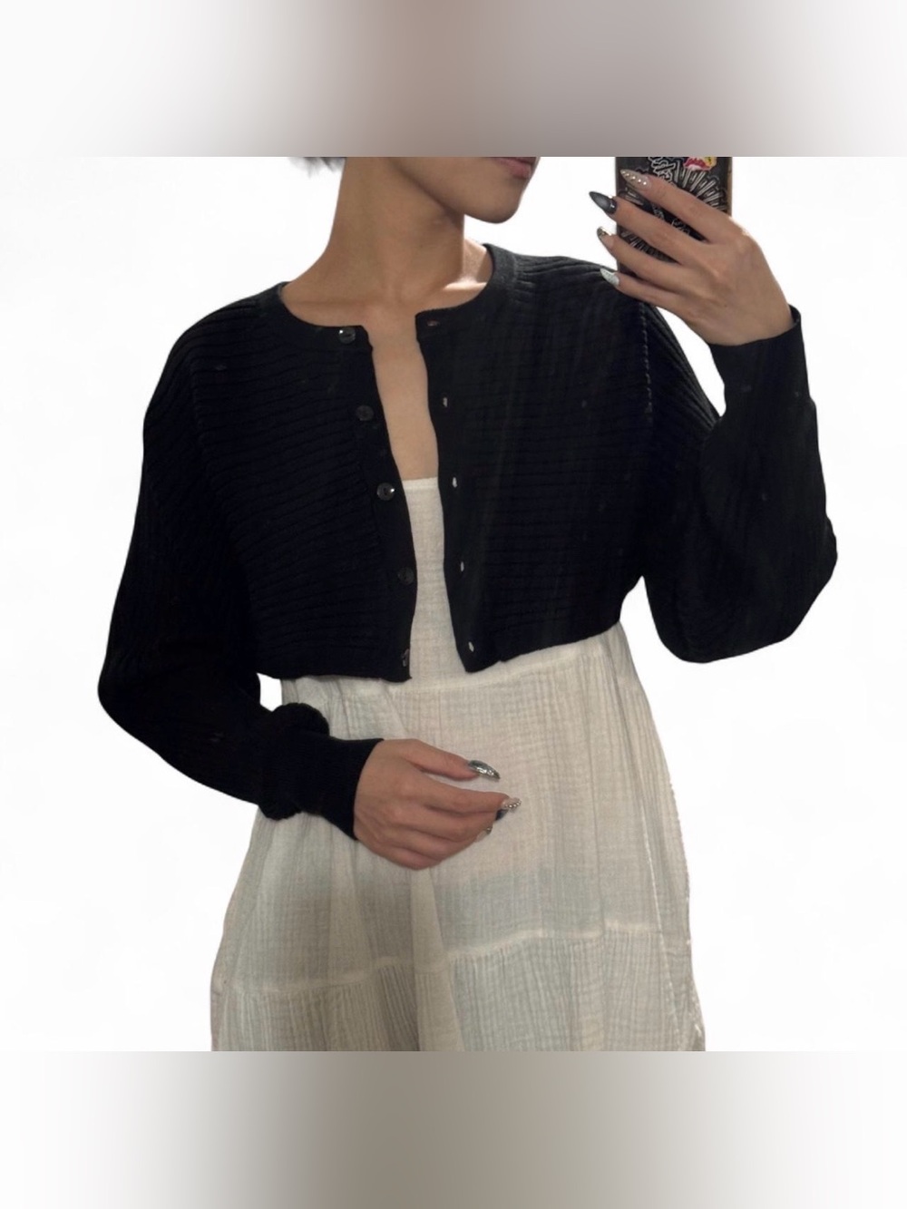 GU Black Cardigan Ribbed Cropped Size S